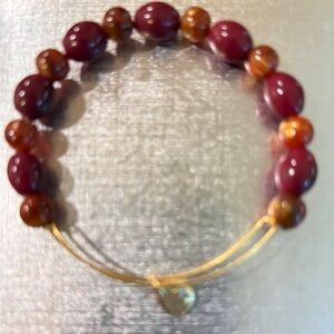 ALEX AND ANI RARE WOOD/BEADED SHINEY Bracelet in DARK Red and GOLD WIRE RETIRED
